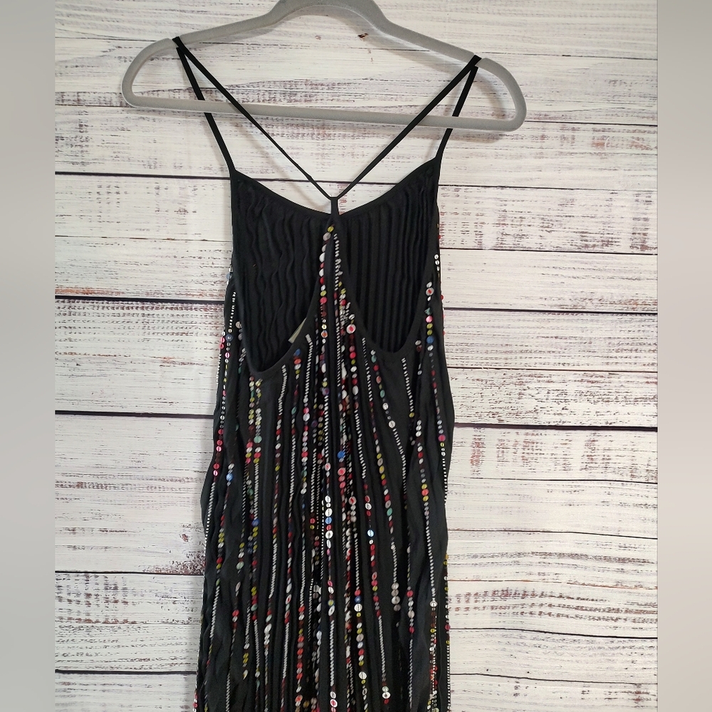 Farm Rio Beaded Sequin Maxi Dress NWT Small Black V-Neck - Picture 9 of 11